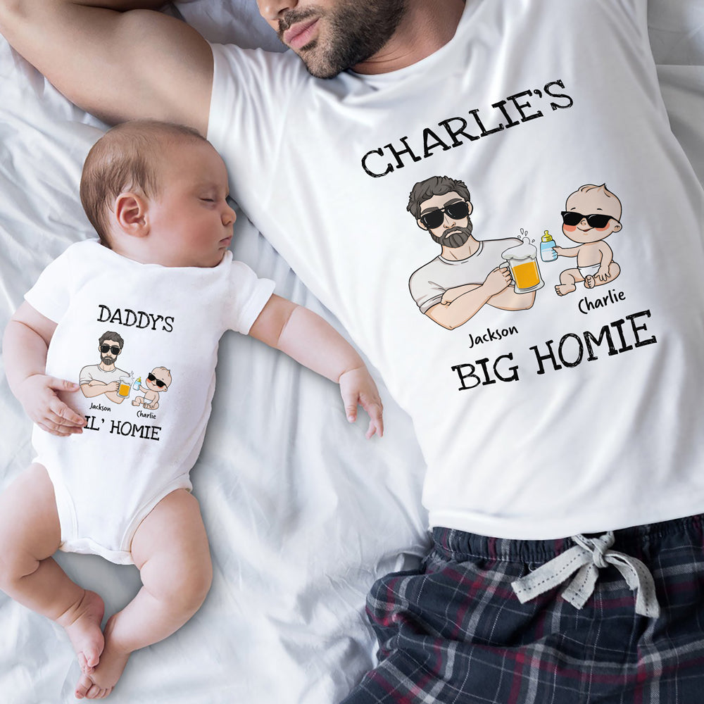 73569-New Dad And Baby Daddy's Lil Homie Personalized Matching Shirts H3