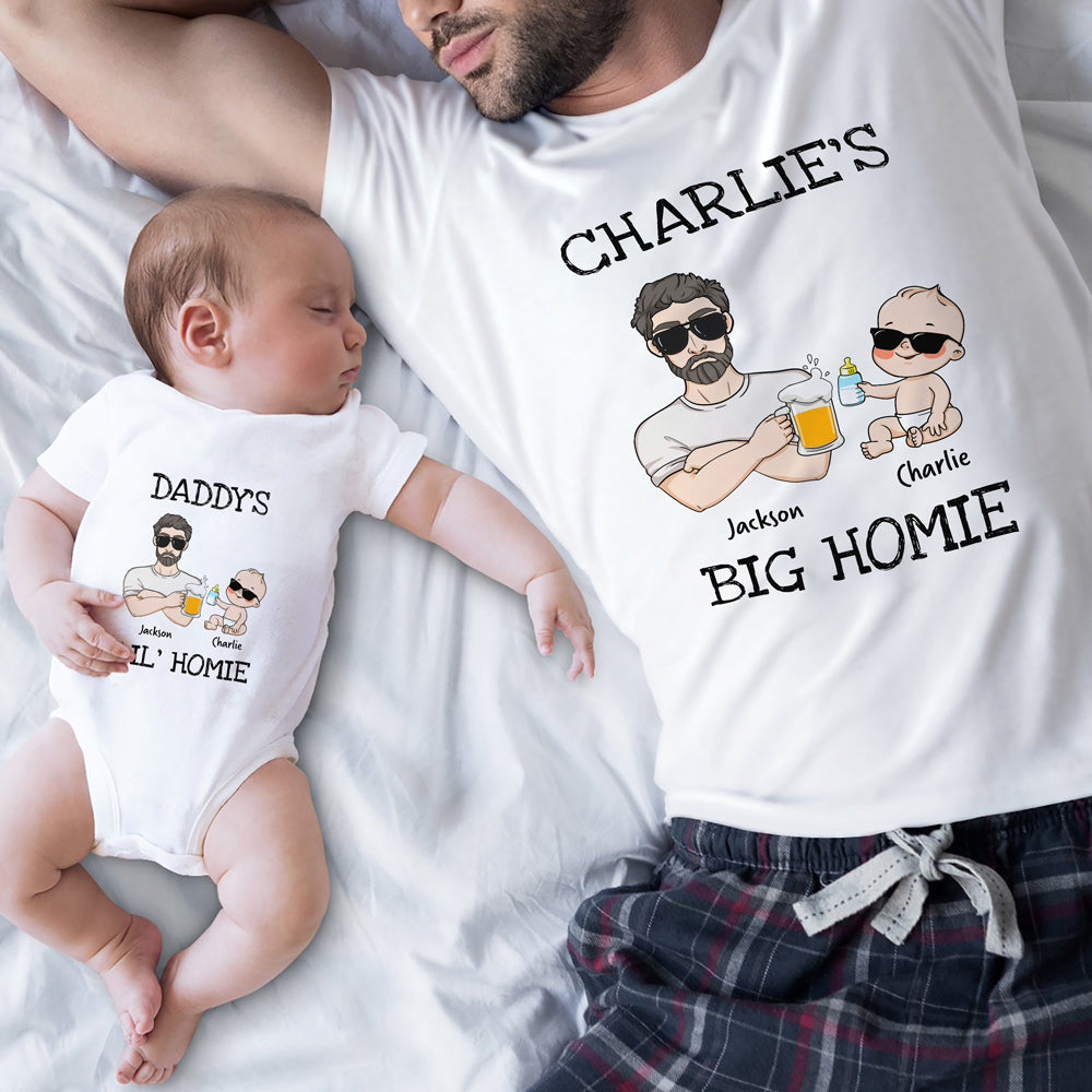 73578-New Dad And Baby Daddy's Lil Homie Personalized Matching Shirts H5