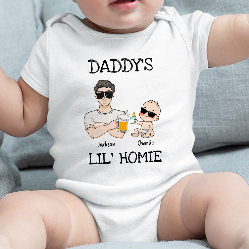 73579-New Dad And Baby Daddy's Lil Homie Personalized Matching Shirts H8