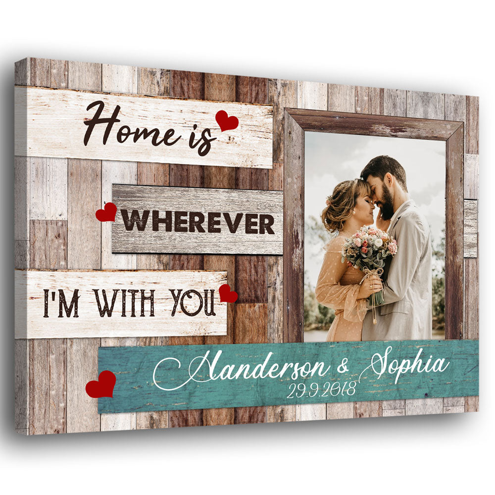 78426-Couple Wife Husband Home Is Wherever Anniversary Personalized Canvas H0