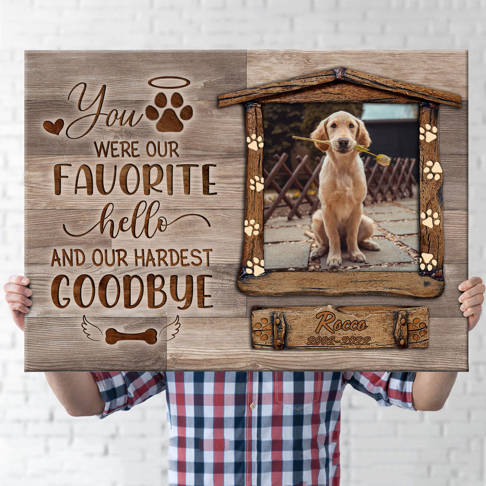 77660-Pet Dog Cat Memorial Hello Goodbye Personalized Canvas H1