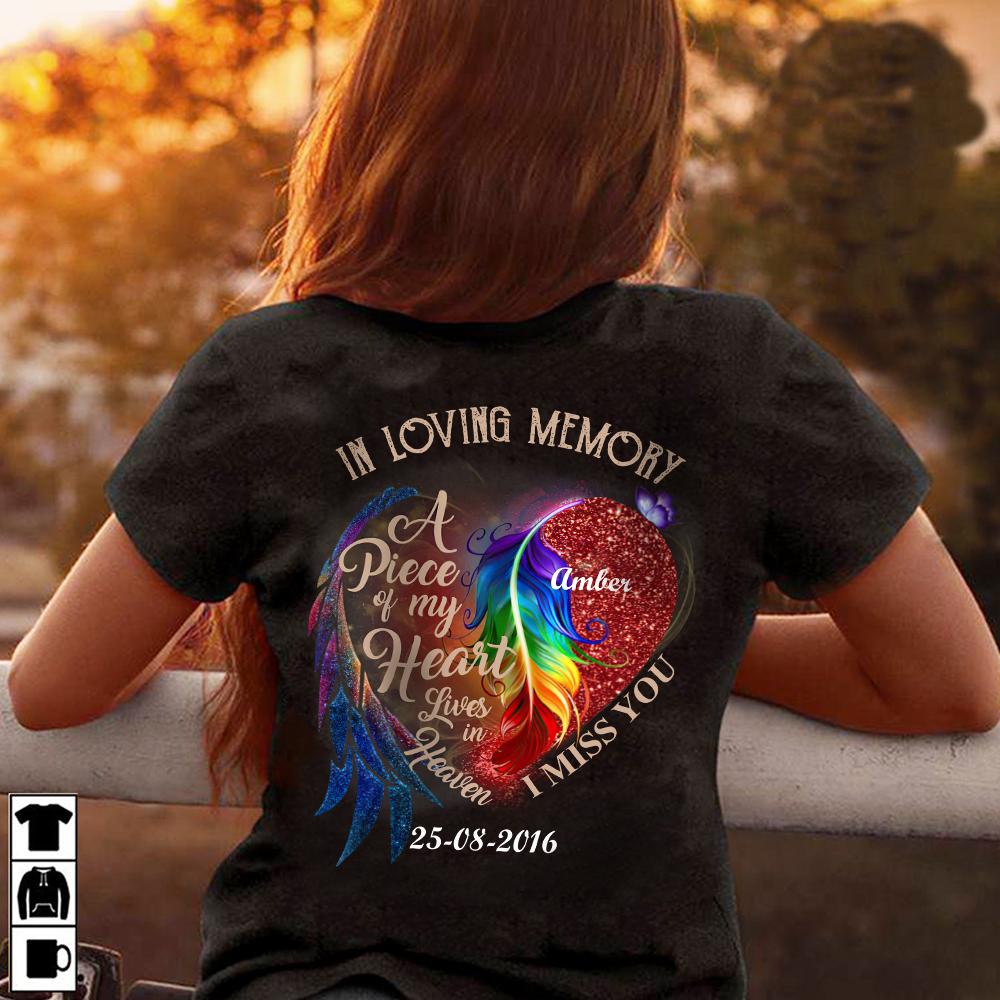 Personalized Memorial Shirt in Loving Memory A Piece of My Heart Lives in  Heaven T-Shirt : : Everything Else