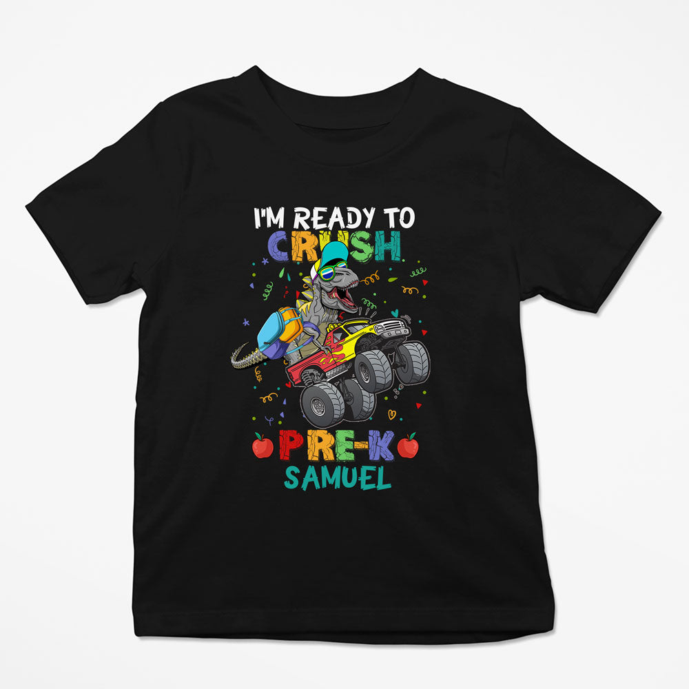 Kid PreK Back To School Dinosaur Truck Funny Personalized Shirt