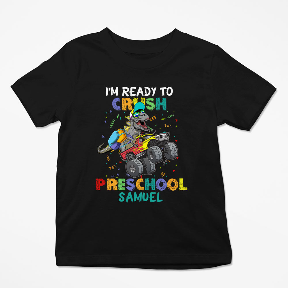 Kid Preschool Back To School Dinosaur Truck Funny Personalized Shirt