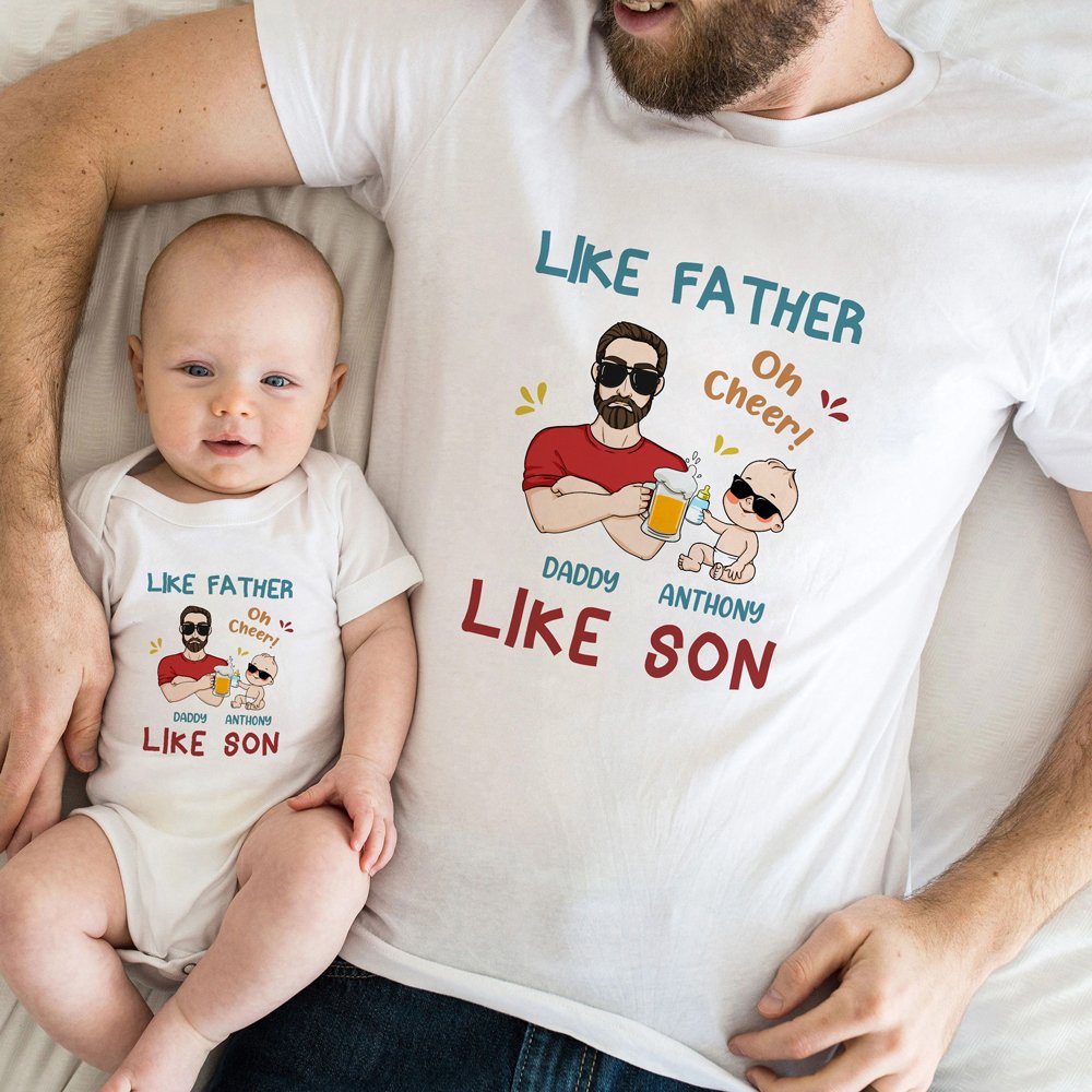 Like Father Like Son Cool Dad Baby Beer Milk Personalized Shirt Onesie