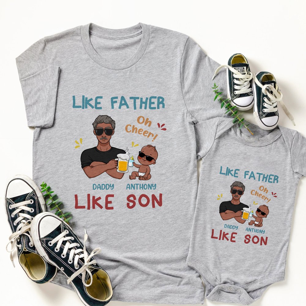Like Father Like Son Cool Dad Baby Beer Milk Personalized Shirt Onesie