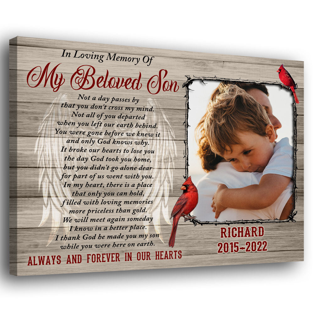 Loss Of Son In Sympathy Loving Memorial Personalized Photo Canvas