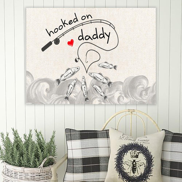 Personalized Kid's Name Gift For Dad Hooked On Daddy Fishing Dad Canva -  Vista Stars - Personalized gifts for the loved ones