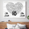 Personalized Gift for Wife for Husband 10 Years Wedding Anniversary Canvas