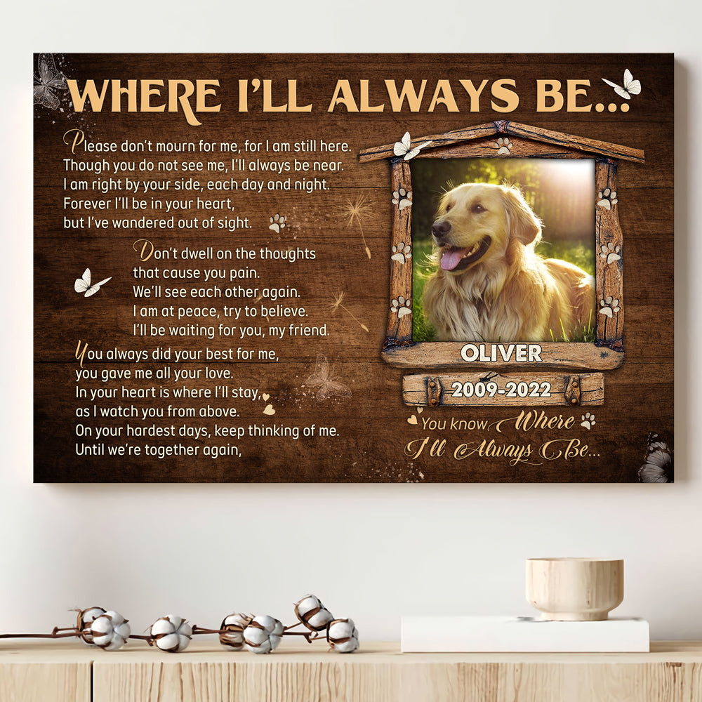 Pet Memorial Dog Poem Where I'll Always Be Personalized Photo Canvas