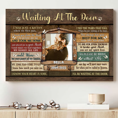 Memorial Pet Photo Loss Of Cat Waiting At The Door Personalized Canvas