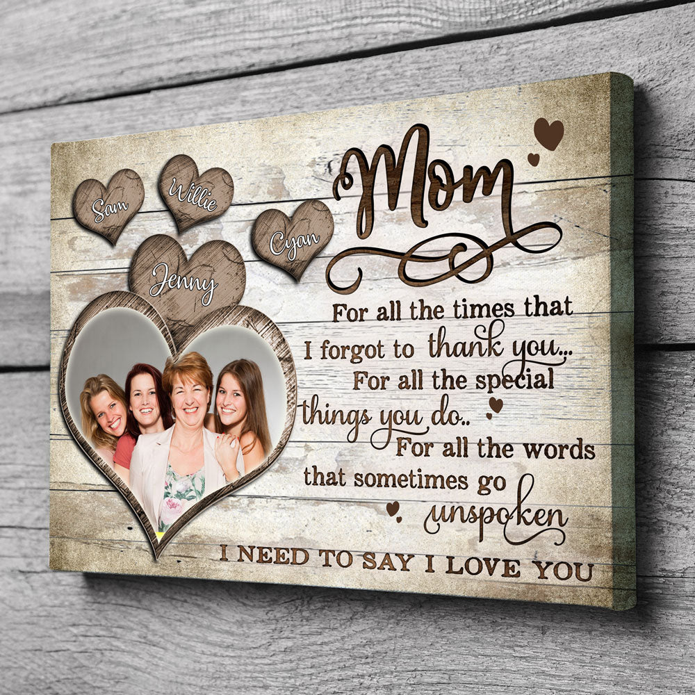 Personalized Thank You Mom Canvas, Unique Photo Gift for Mom from Daughter  or Son
