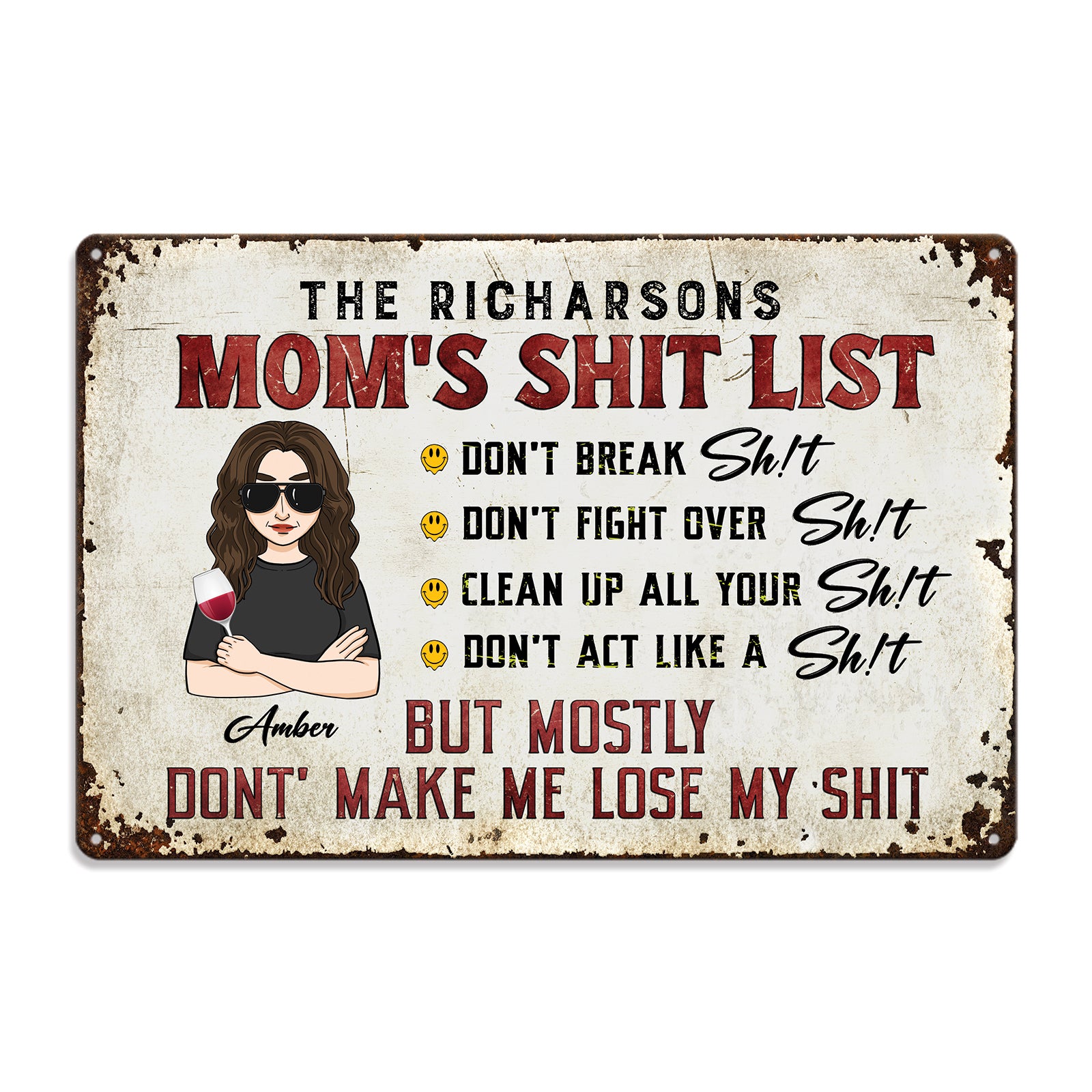 Mom Shit List Funny Home Personalized Metal Sign