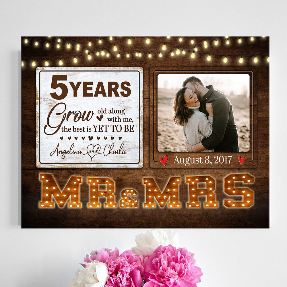 Mr & Mrs Wife Husband Grow Old Wedding Anniversary Personalized Canvas