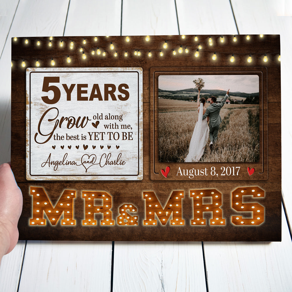 Mr & Mrs Wife Husband Grow Old Wedding Anniversary Personalized Canvas