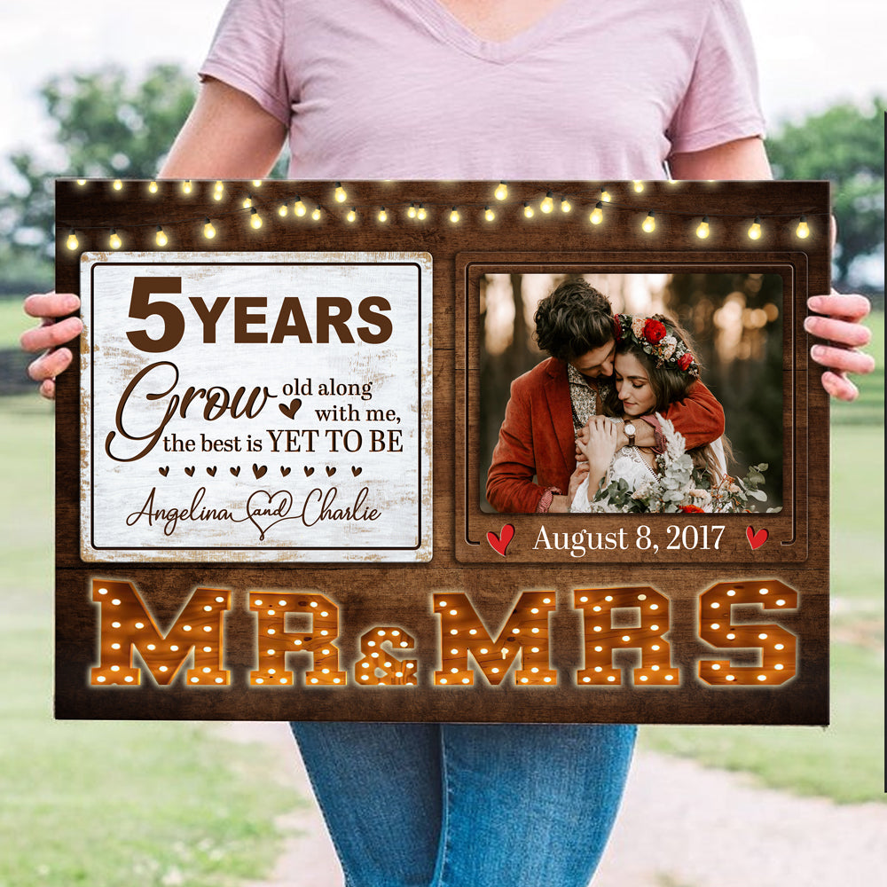 Mr & Mrs Wife Husband Grow Old Wedding Anniversary Personalized Canvas