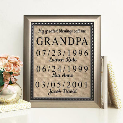 Personalized My Greatest Blessings Call Me Grandpa Poster Canvas  Gift For Grandfather