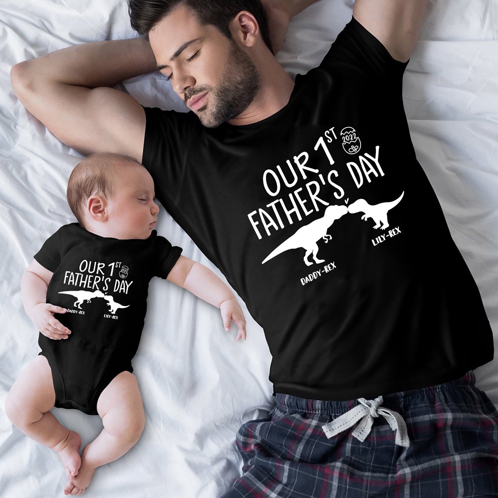 New Dad Father's Day Dinosaur Cute Personalized Matching Shirt Onesie