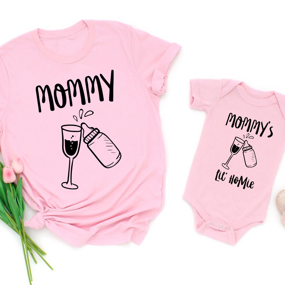New Mom And Baby Wine Lovers Funny Matching Personalized Shirt