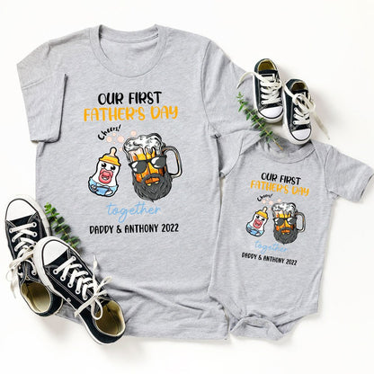 Our 1st Fathers Day 1st Time Dad Beer Funny Personalized Shirt Onesie