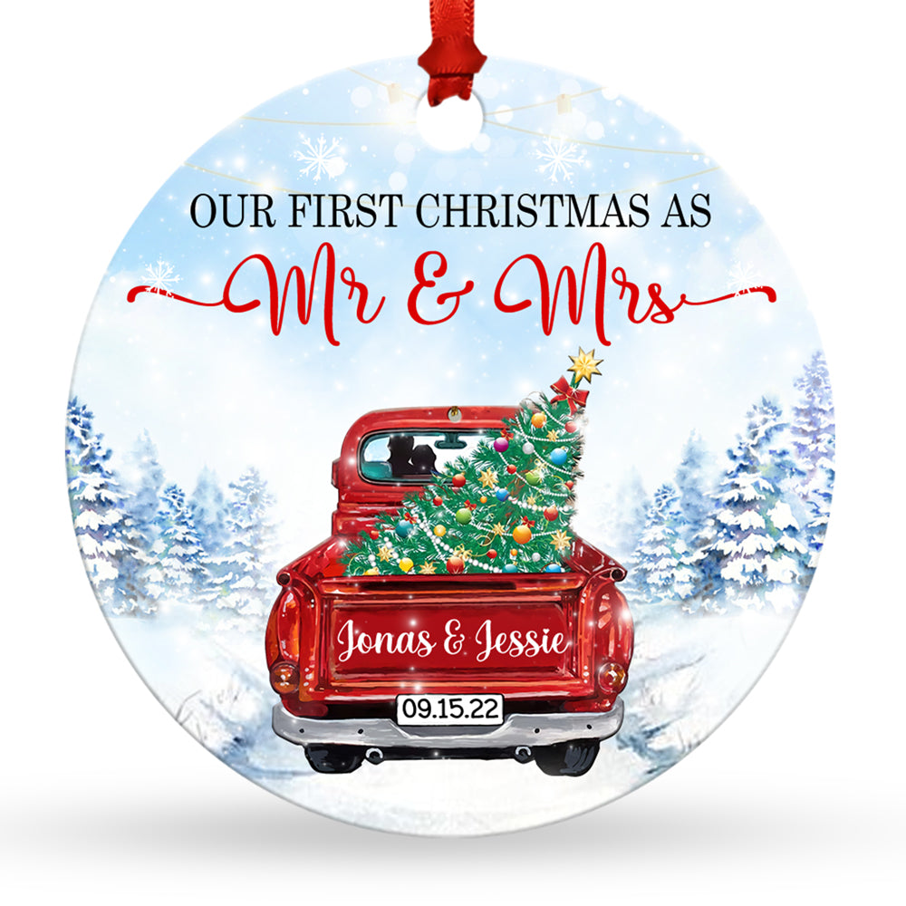 1st Christmas As Mr & Mrs Truck Ornament Personalized Gift For Couple
