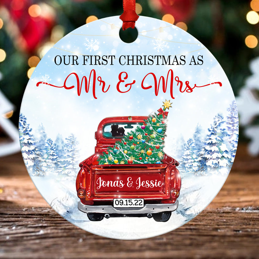 1st Christmas As Mr & Mrs Truck Ornament Personalized Gift For Couple