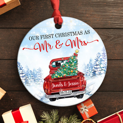 1st Christmas As Mr & Mrs Truck Ornament Personalized Gift For Couple