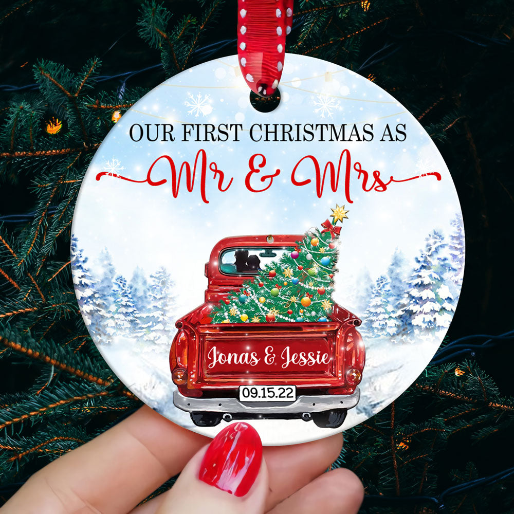 1st Christmas As Mr & Mrs Truck Ornament Personalized Gift For Couple