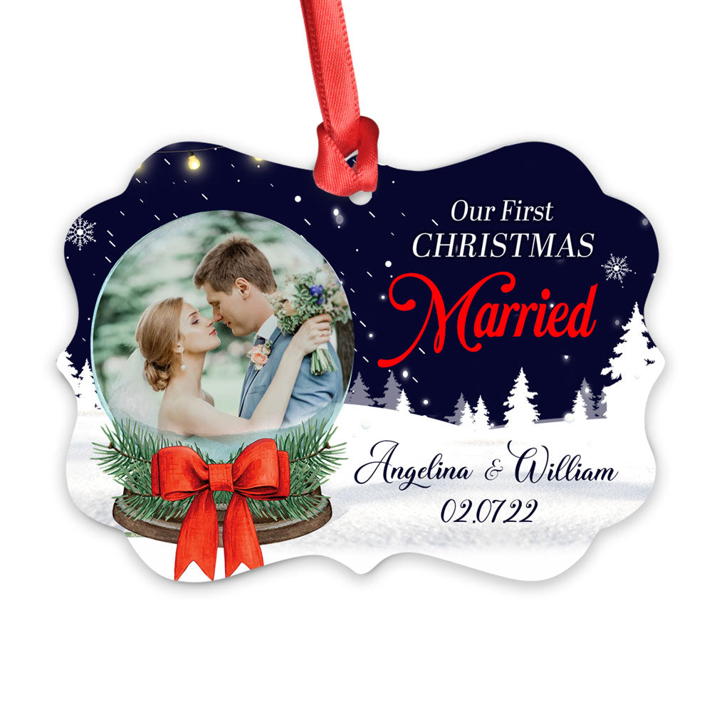 1st Christmas Married Snow Globe Ornament Personalized Gift For Couple