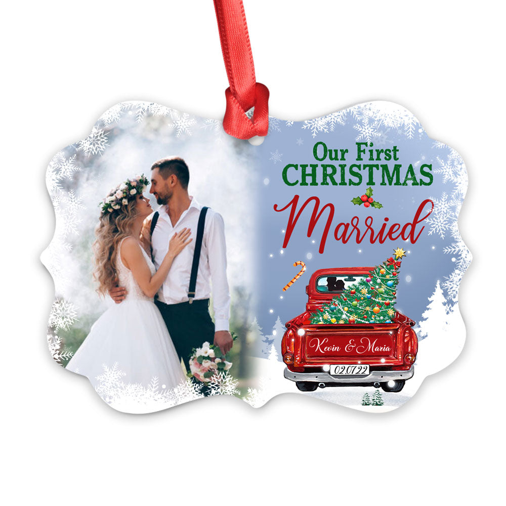 1st Christmas Married Red Truck Ornament Personalized Gift For Couple