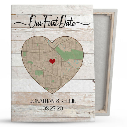Our First Date Couple Anniversary Wife Husband Map Personalized Canvas