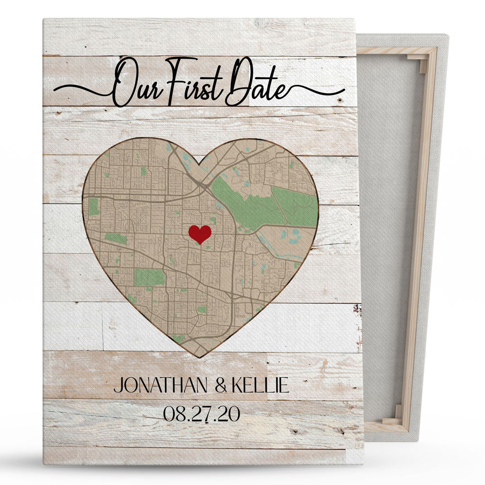 Our First Date Couple Anniversary Wife Husband Map Personalized Canvas