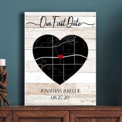 Our First Date Couple Anniversary Wife Husband Map Personalized Canvas