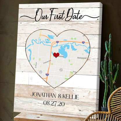 Our First Date Couple Anniversary Wife Husband Map Personalized Canvas
