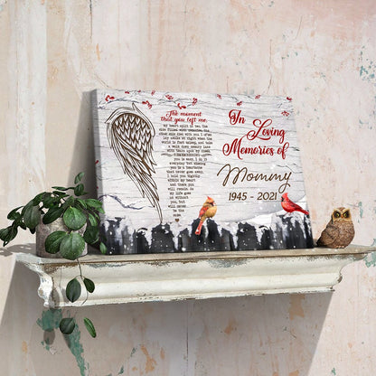 60616-Personalized Sympathy Gift Memorial Canvas Cardinal Bird, In Loving Memories Of Mom Canvas H2