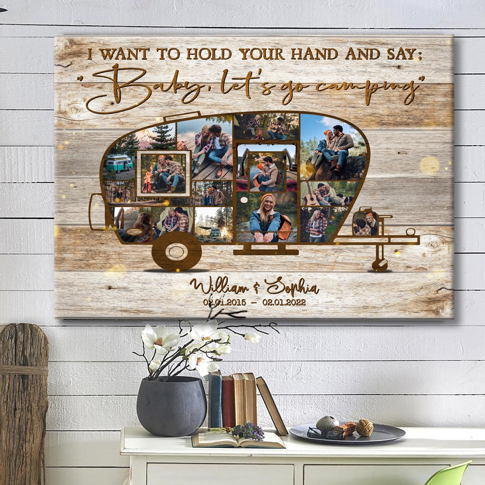 Anniversary Camping Couple Baby Let's Go Camping Personalized Canvas