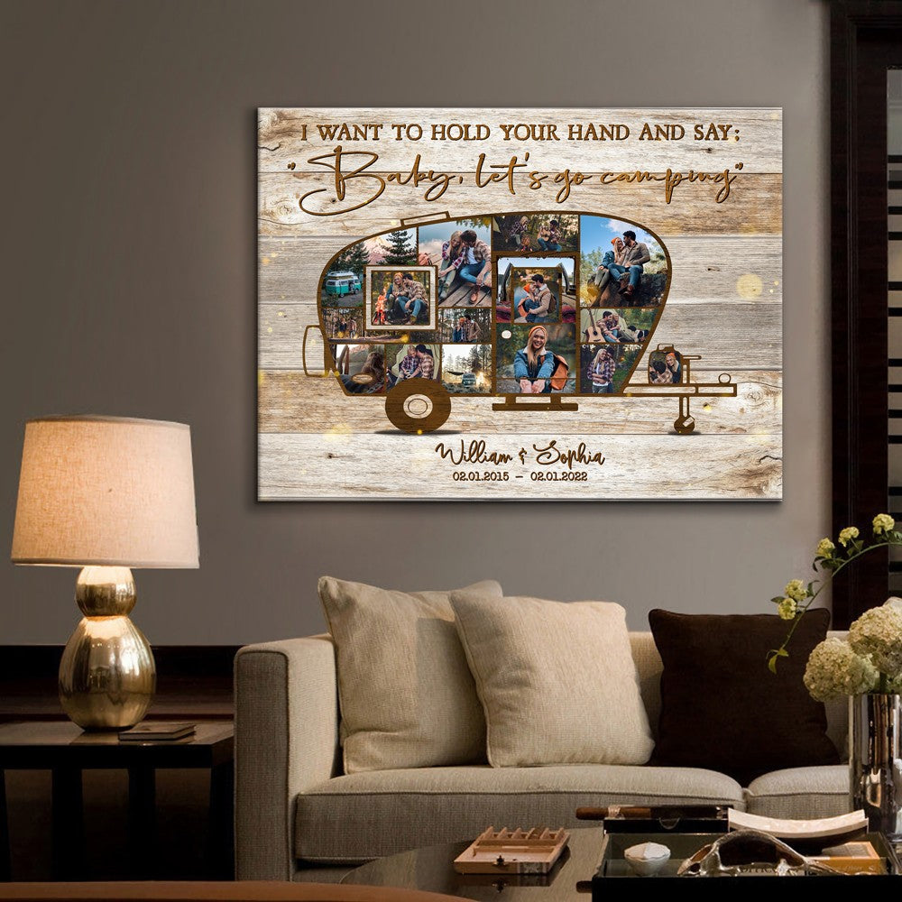 Anniversary Camping Couple Baby Let's Go Camping Personalized Canvas