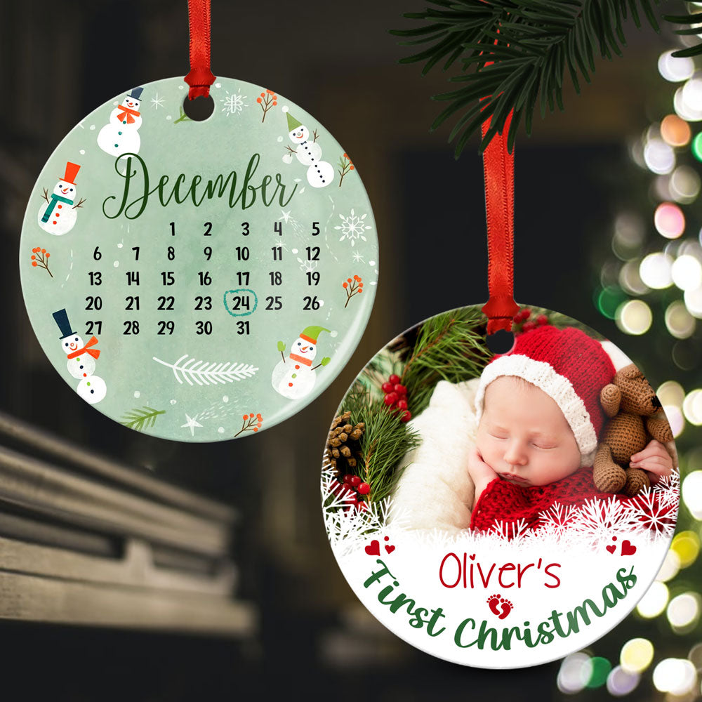 57742-Personalized Baby's First Christmas Ornament, New Baby Gift, Photo Christmas Ornament H1