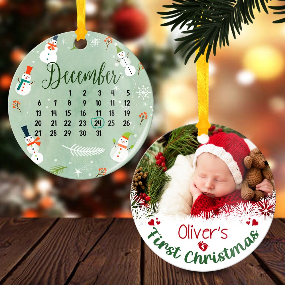 57731-Personalized Baby's First Christmas Ornament, New Baby Gift, Photo Christmas Ornament H0