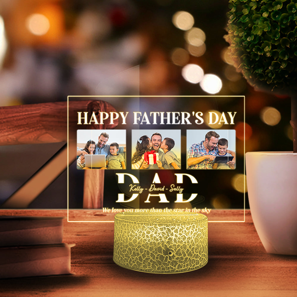 DadPersonalized Dad 3 Image With Message Acrylic Panel Night Light