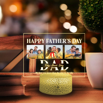DadPersonalized Dad 3 Image With Message Acrylic Panel Night Light