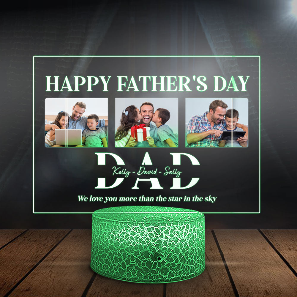 DadPersonalized Dad 3 Image With Message Acrylic Panel Night Light