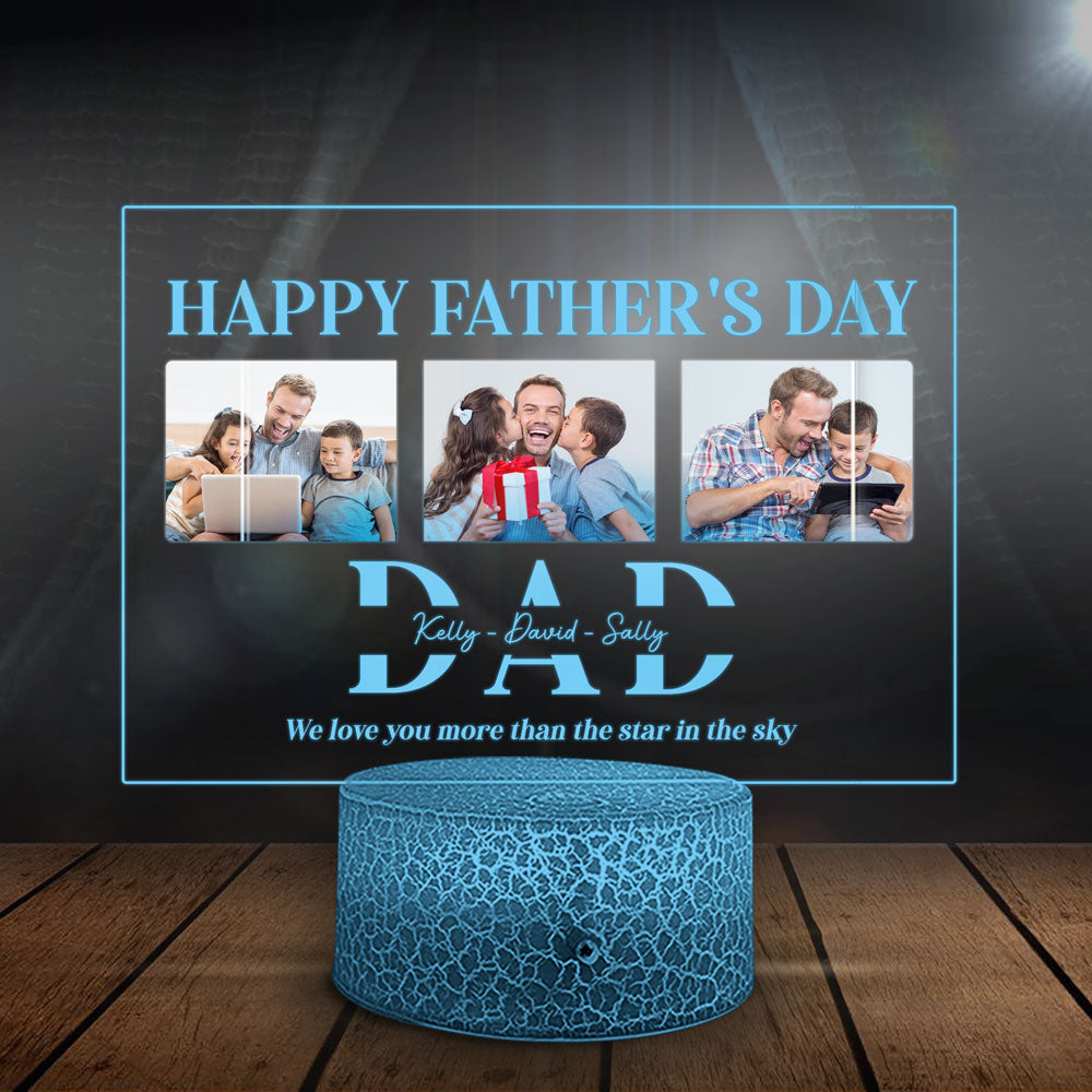 DadPersonalized Dad 3 Image With Message Acrylic Panel Night Light