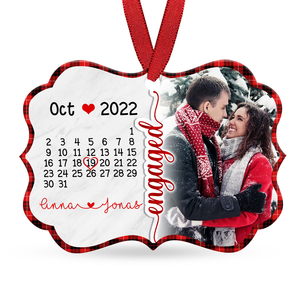 First Christmas Engaged Calendar Ornament Personalized Gift For Couple