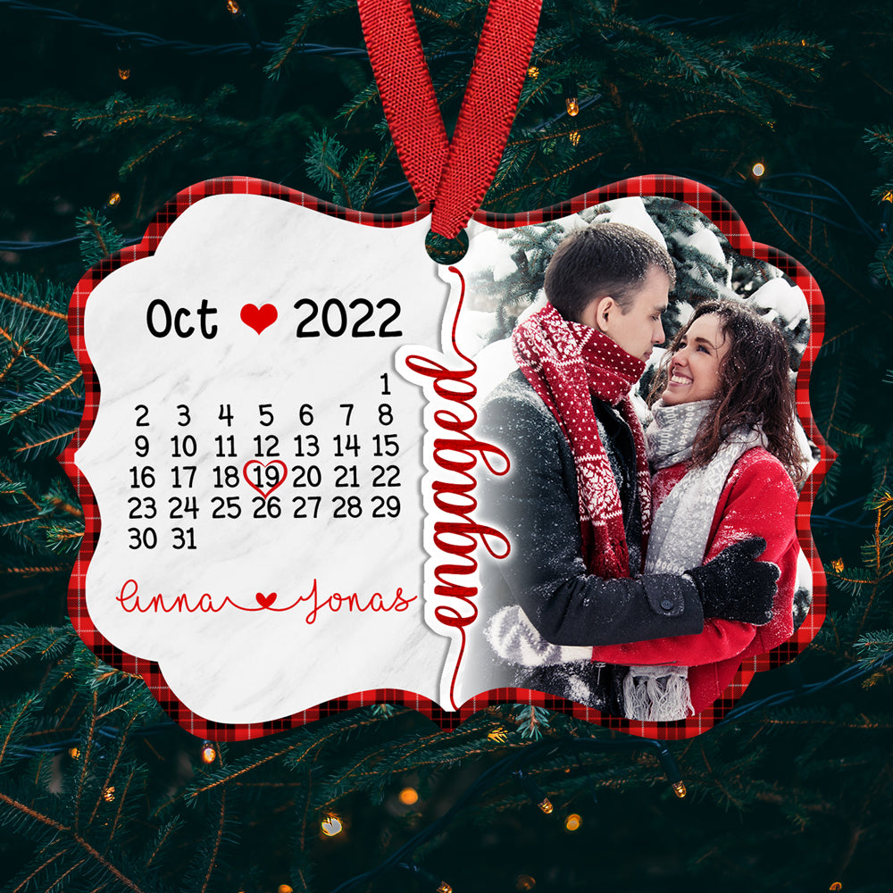First Christmas Engaged Calendar Ornament Personalized Gift For Couple