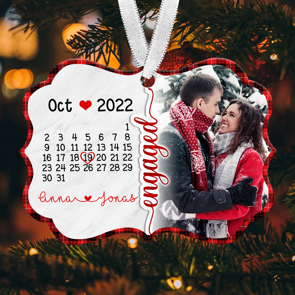 First Christmas Engaged Calendar Ornament Personalized Gift For Couple