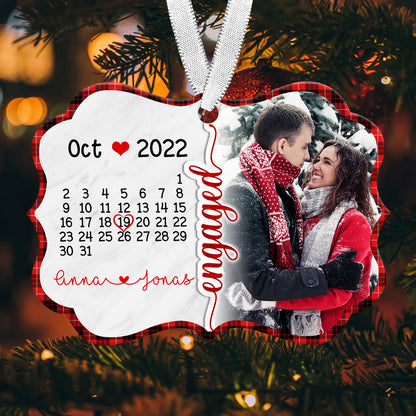 First Christmas Engaged Calendar Ornament Personalized Gift For Couple