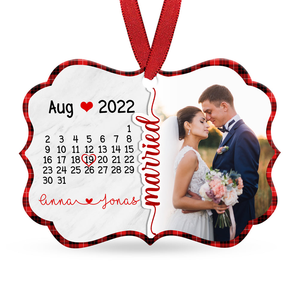 First Christmas Married Calendar Ornament Personalized Gift For Couple