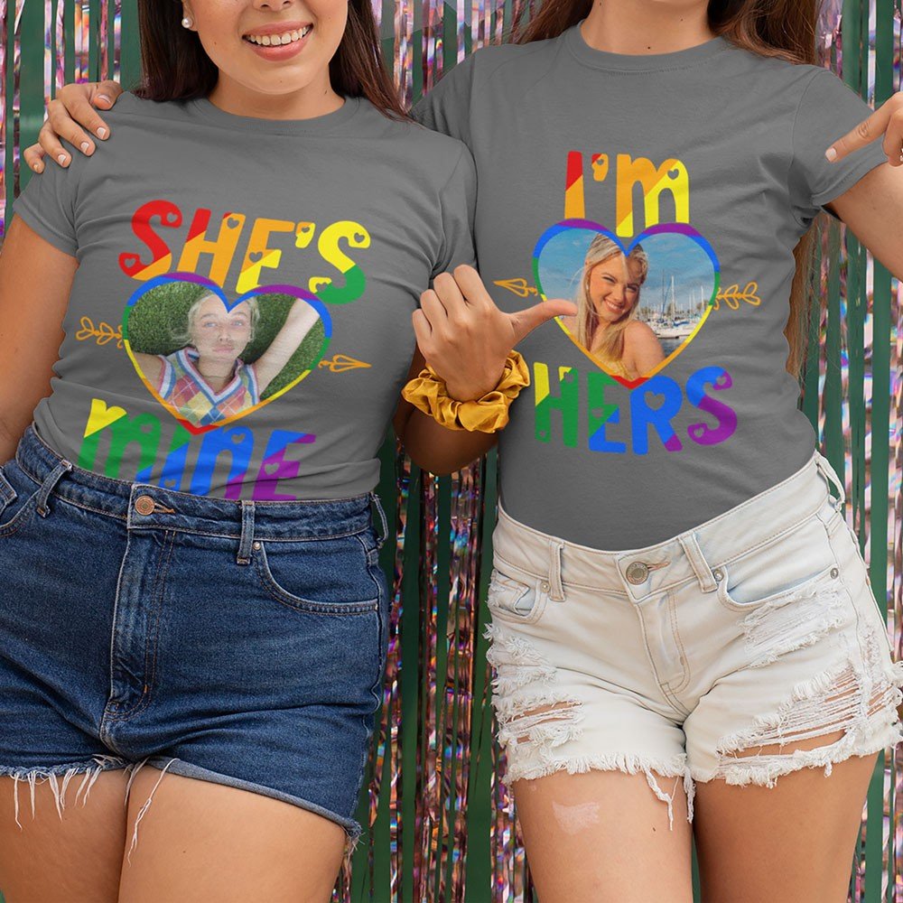 Personalized Lesbian couple matching she's mine i'm hers LGBT shirt