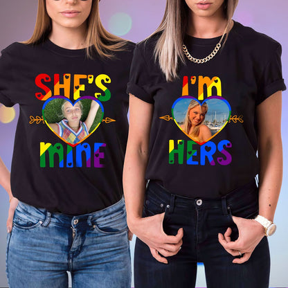 Personalized Lesbian couple matching she's mine i'm hers LGBT shirt